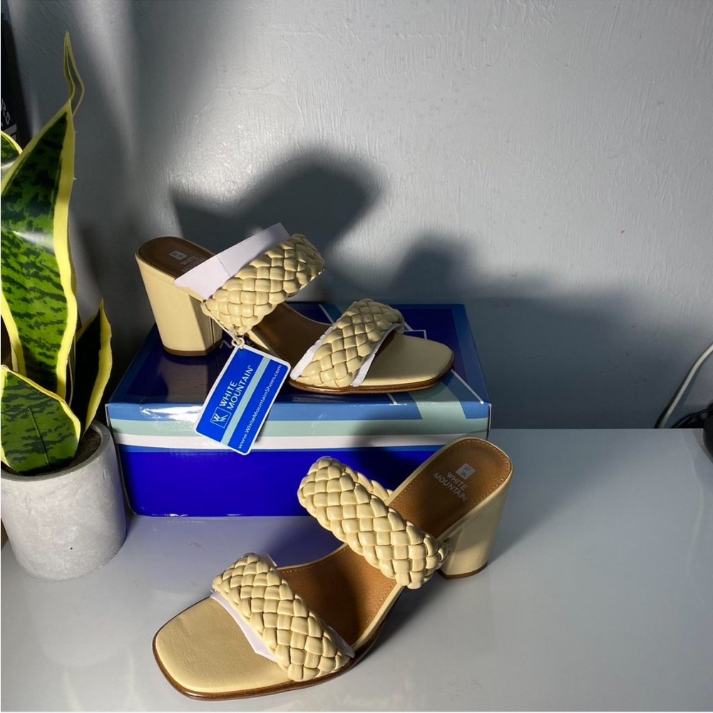 Elegant Cream Block‎ Heel Sandals